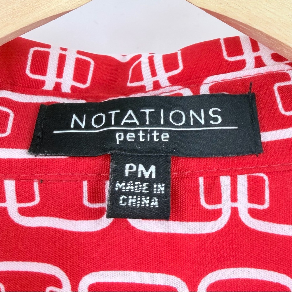 Notations Geometric Print Red White Button Down B… - image 3